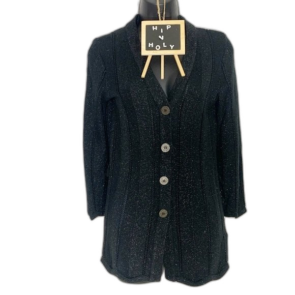 CHARTER CLUB SHIMMER BUTTON DOWN V NECK CARDIGAN BLACK SIZE SMALL - Picture 1 of 11